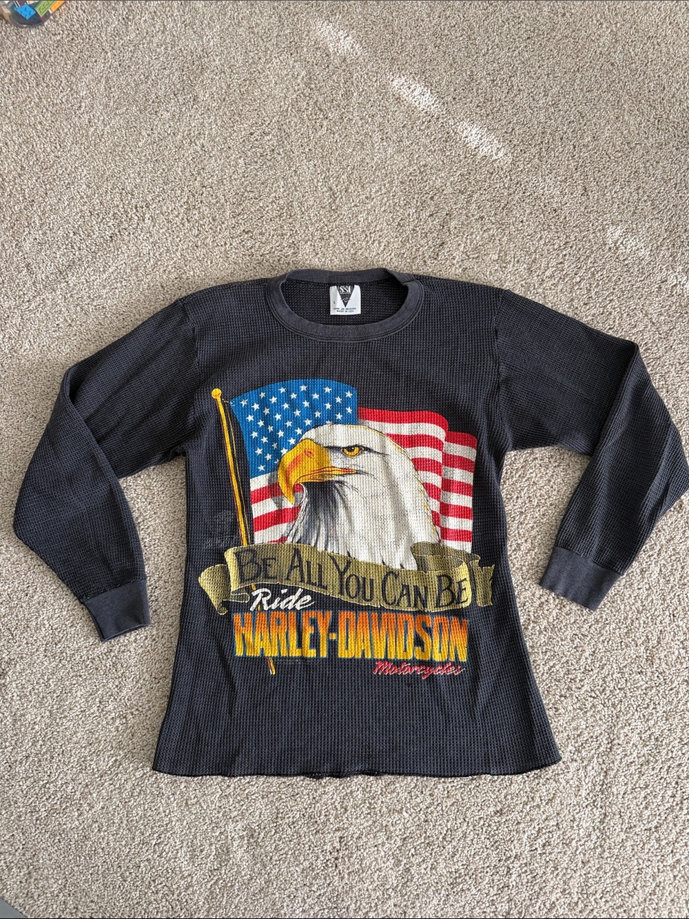 Harley-Davidson Black Long Sleeve Thermal Tee with Eagle & American Flag
